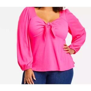 Womans ava & viv hot pink front tie long sleeve top size 4X